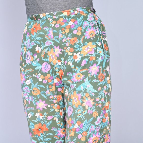 VINTAGE Vico Dritto Portofino High Waist Green Floral Pants 50s Retro  S - Picture 2 of 7